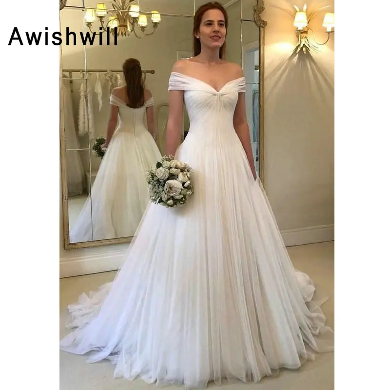 9-1 Off Shoulder Wedding Dresses Simple Tulle Vestido De Noiva Robe De Mariage Dresses Married White Bridal Gown