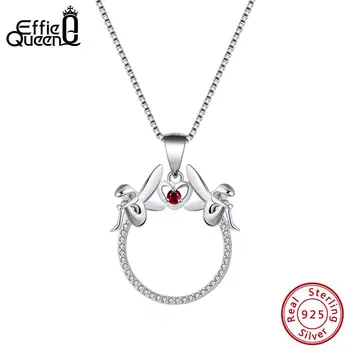 

Effie Queen Silver Necklace For Women Double Fairy Angel Elf With AAA Zircon Round Pendant 925 Sterling Silver Jewelry BN107