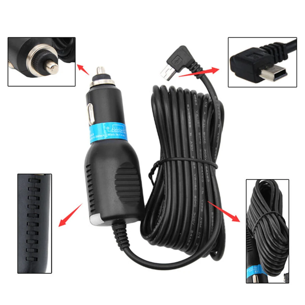 DC 12-24V Автомобильное зарядное устройство 1,2 m DC 5V 2000mA мини USB Автомобильное зарядное устройство адаптер кабель шнур для Автомобильная камера GPS рекордер вход