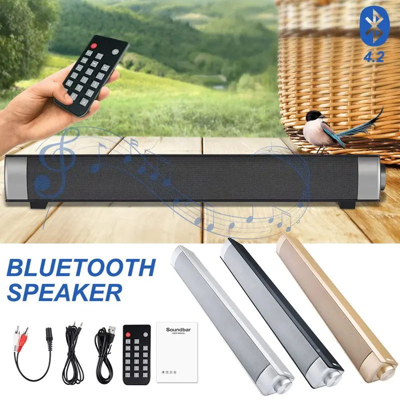 VTIN Wireless Bluetooth Speaker 4.2 SoundBar Remote Control TF Card TV Cellphone Tablet Surround Sound System TV Speaker Golden  (15)