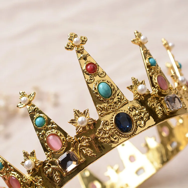 Роскошные винтажные золотые разноцветные хрустальные бусы, жемчужная свадебная корона, сплав, стразы, свадебная тиара в стиле барокко, Королевская корона, тиара de noiva