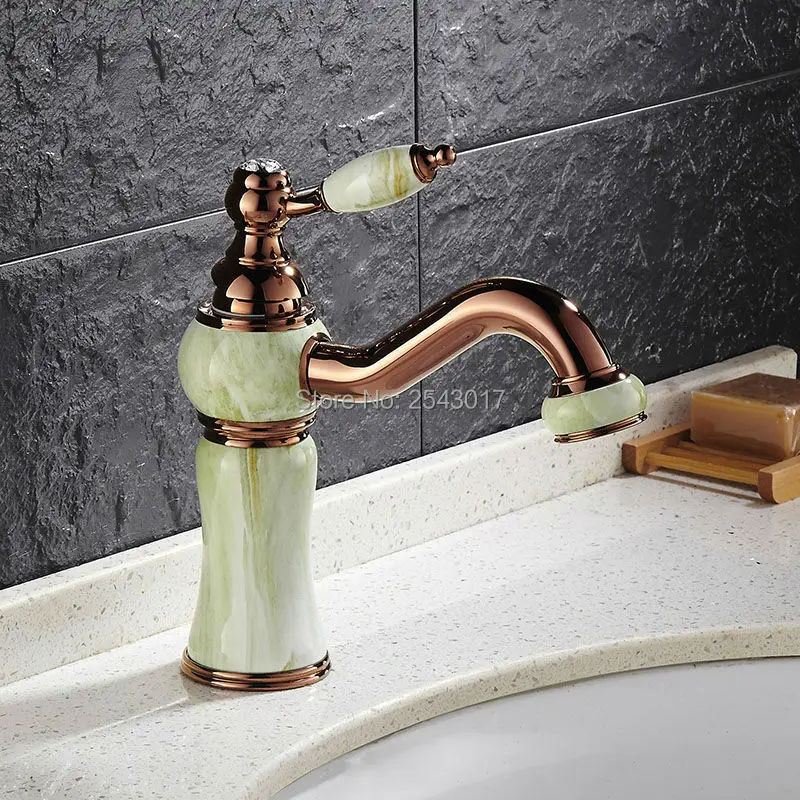 

GIZERO Basin Faucet Mixer Tap Torneira Rose Gold Finish Jade Faucet Single Handle Vanity Sink Mixer Taps Deck Mounted ZR827