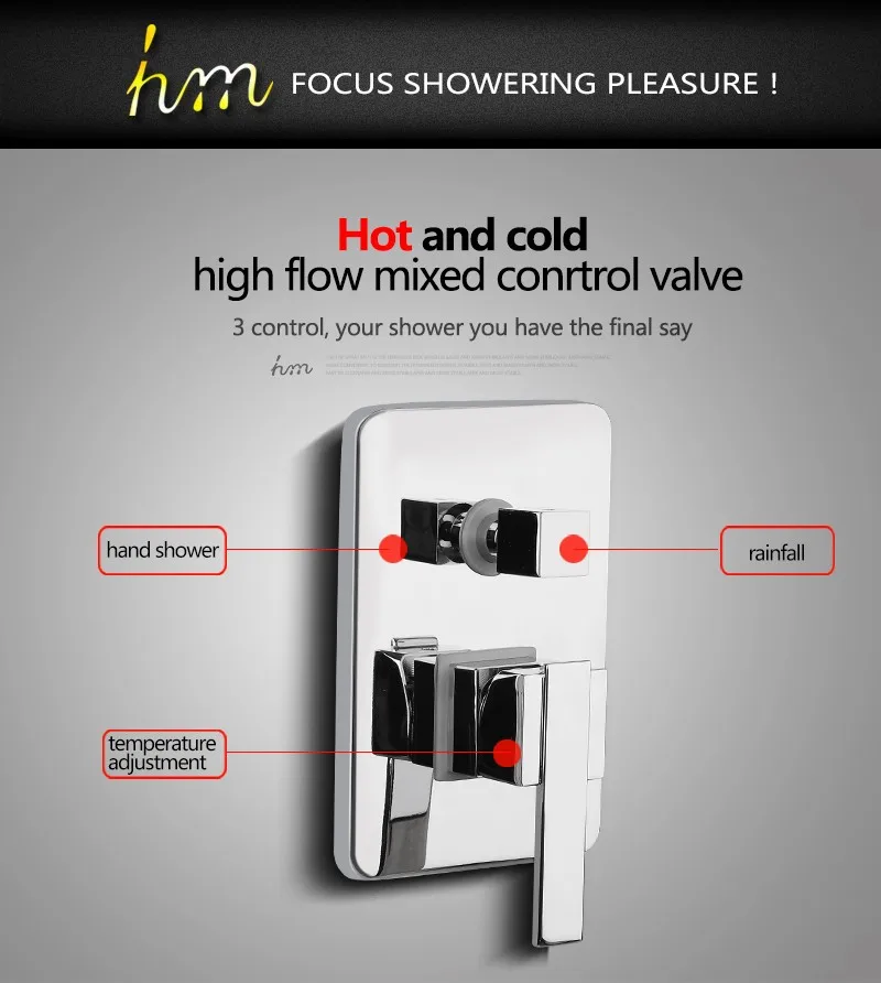 Valve Mixer,Solid Brass In Wall Concealed Bathroom Shower Control Switch Valve Hot &Cold Water Shower Switch Mixing Valve (11)