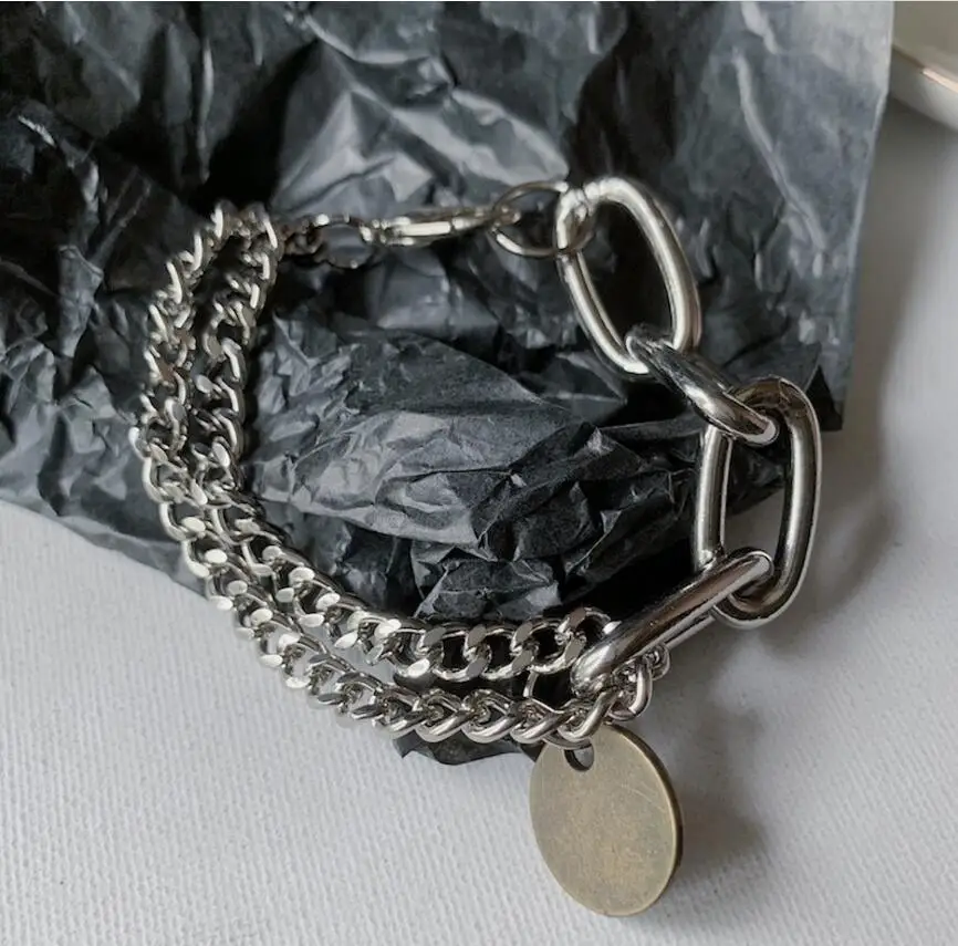 

New Hip hop cool Multi-layer metal Bracelet thick silver Chain Bracelets Women Men Link Chain Jewelry