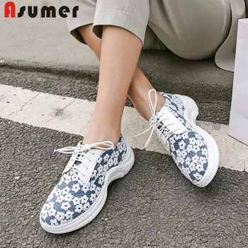 

ASUMER fashion new spring autumn new shoes woman round toe lace up genuine leather shoes Casual sneakers women flats 2020