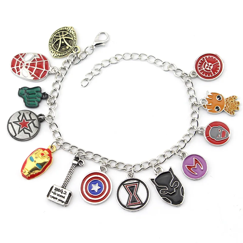Супергерой Marvel Мстители эмалированный логотип Капитан Америка Железный человек Дэдпул щит чудо-Женщины Очаровательный браслет для женщин - Окраска металла: 4