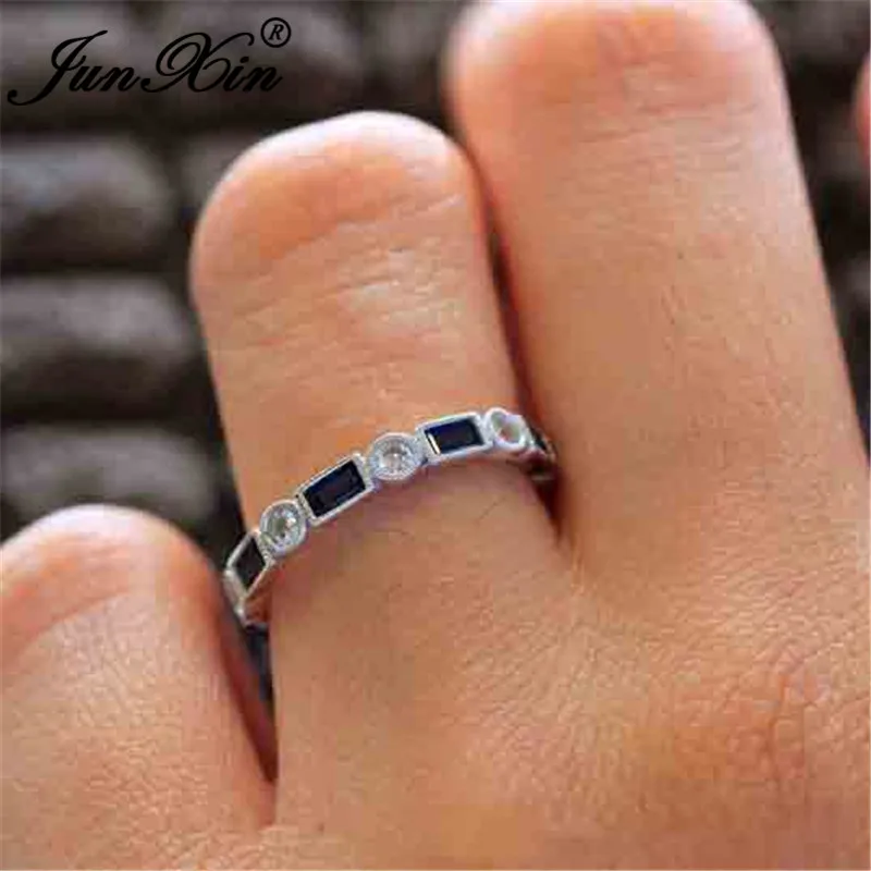 JUNXIN минималистичные синие белые Кристальные тонкие свадебные кольца для женщин, 925 серебро, заполненные цирконием обручальные кольца для пар, Женские Ювелирные изделия