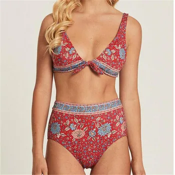 

Women's 2pcs High Waisted Bikini Set New Sexy Floral Printed Bandage Swimwear Push-Up Padded Bra Summer Swimming Beachwear Hot