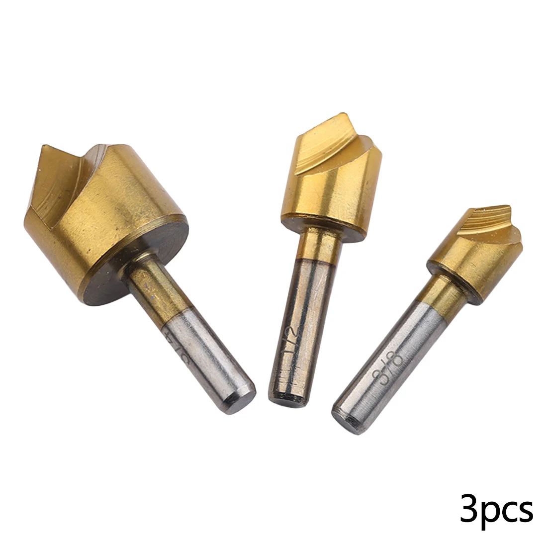3pcs 3/8 1/2 3/4 High Carbon Steel Countersink Drill Bit 90 Degree Round Shank Cutter Power