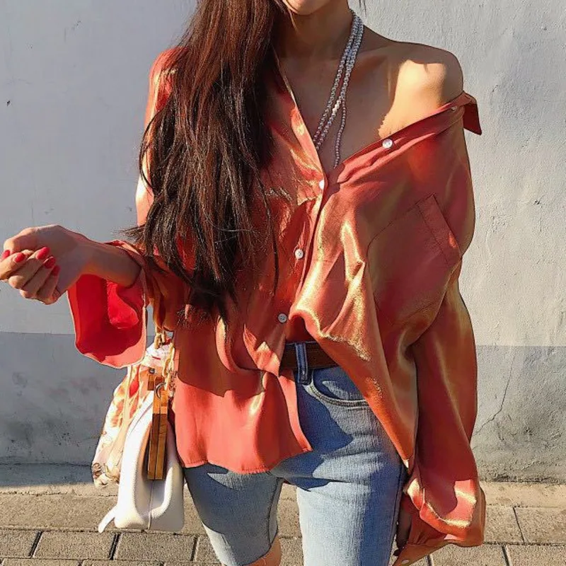 

LANMREM 2019 Autumn New Casual Fashion Temperament Women Loose Plus Solid Color Gradient Long-sleeved Shirt TC540