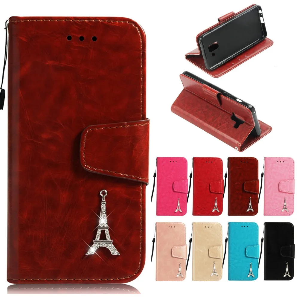Fundas Cases For Samsung Galaxy A3 A310 A320 A5 A510 A8 Plus Retro Plain PU Leather Flip Wallet Bling Effiel Cards holder Case | Мобильные