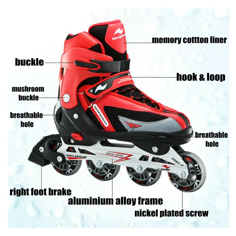 الكبار الاطفال مضمنة الزلاجات مع هوك و حلقة ، ABEC-7 تحمل الكبار الزلاجات ، PVC الفرامل البالغين الأسطوانة الزلاجات ، ضبط الجليد