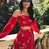 2022 nouveau été chaud 2 deux pièces ensemble femmes Sexy épaules nues volants hauts jupes ensemble imprimé fleuri femme décontracté vacances tenues ► Photo 1/5