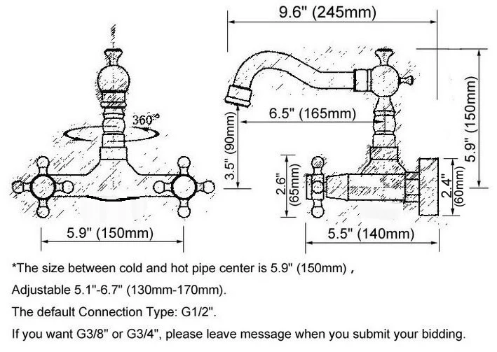 Black Oil Rubbed Bronze Brass Two Cross Handles Wall Mount Swivel Spout Kitchen & Bathroom Basin Sink Faucet Mixer Tap anf451