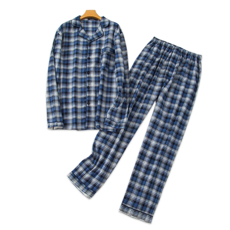 Fashion plaid pyjamas mens pajama sets winter pijama long sleeves 100 cotton pyjamas men