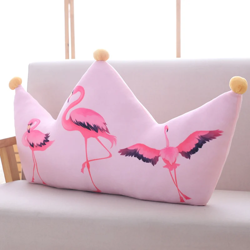Фламинго изображение Корона Форма Подушка Мягкие животные Подушка Розовые Желтые шарики декоративные с принтом короны плюшевые подушки диван подушка на стул 80 см