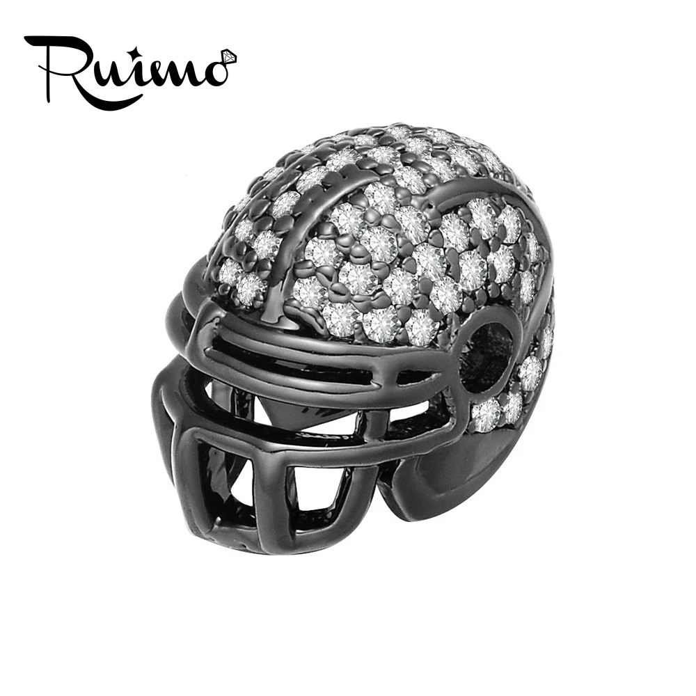 

RUIMO 2mm Small Hole American Football Helmet Bead Micro Inlay Zircon Copper Beads DIY Men Bracelets Making Jewelry Accessories