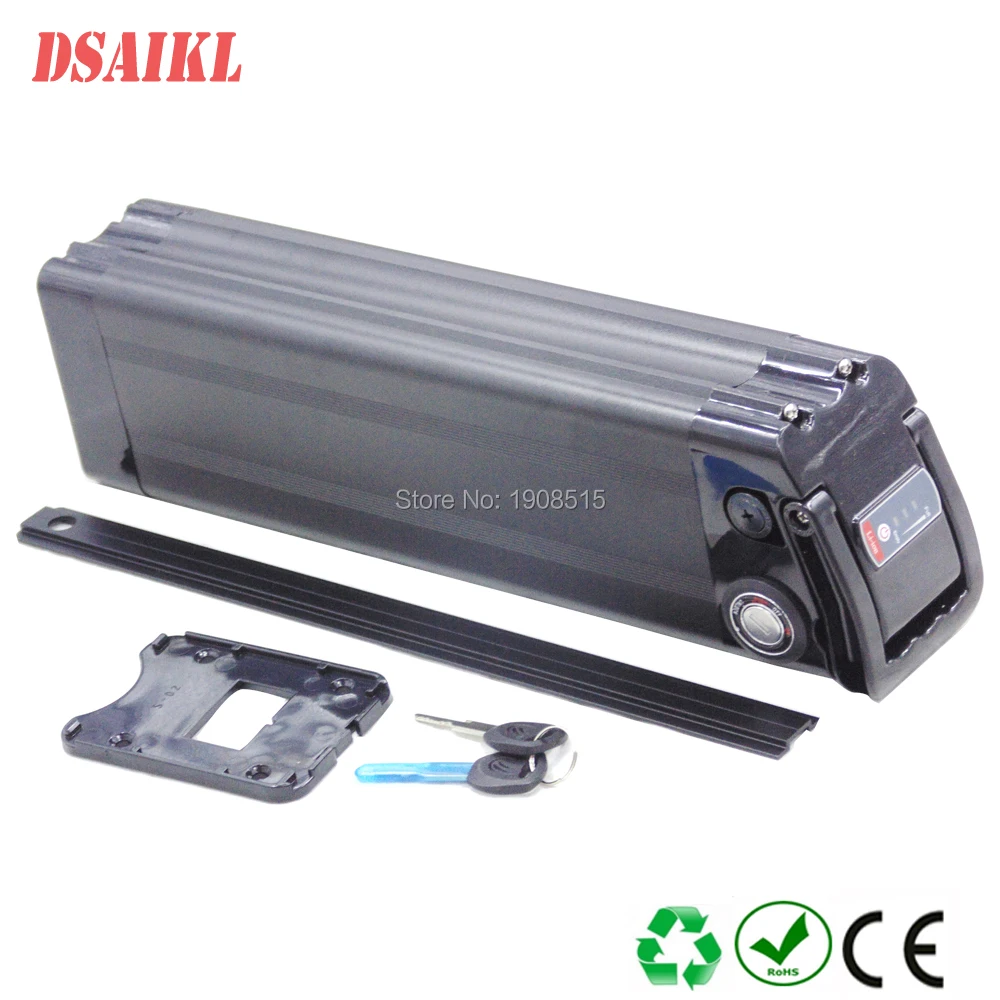 

Free shipping 250W 500W silver fish 36V 8Ah 10Ah 12Ah 15Ah ebike battery pack with 42V 2A charger