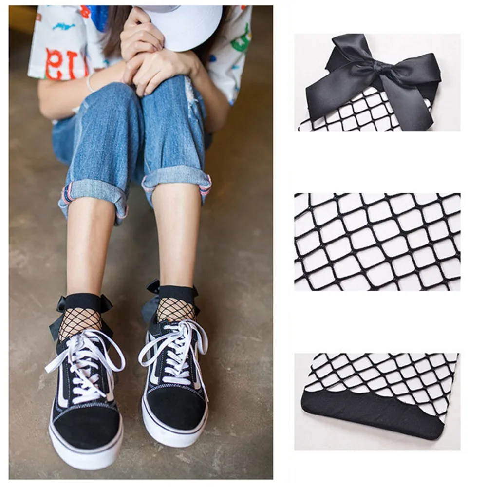 Bow Tie Cool Female Hollow Fishnet Socks Dress Sexy Bowknot Fishnets Socks Women Calcetines