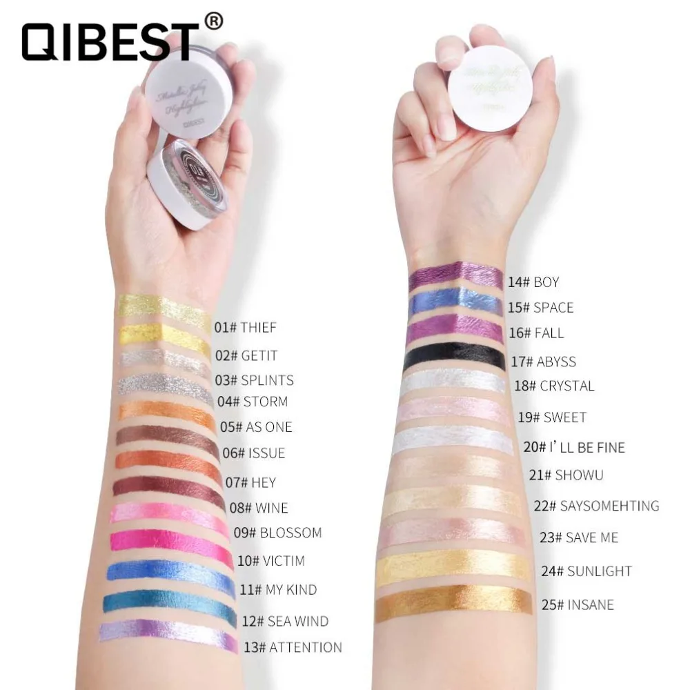 25 цветов Qibest одиночные желейные тени для век гель макияж металлик хайлайт водонепроницаемый длительный блеск Тени для век Крем косметика