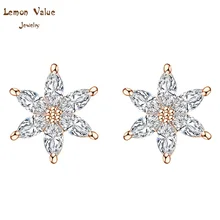 Lemon Value New Luxury Design Bijoux Fashion Charms Flower Earrings Romantic Zircon Crystal Stud Earrings Women Jewelry P040