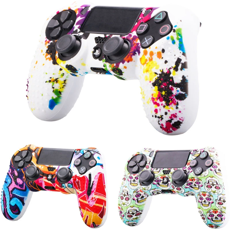 Ps4 Controller Graffiti Studded Anti Slip Dots Silicone Rubber Gel Skin Case For Sony Ps4 Slim Pro Cover Gaurds For Dualshock4 Replacement Parts Accessories Aliexpress