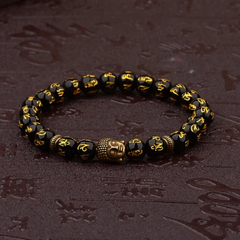 Women’s Retro Tibetan Black Beads Carve Mantra Om Mani Amulet Bracelet Men Vintage Buddhist Meditation Jewelry AB285