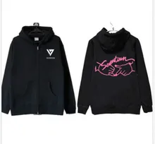 SEVENTEEN17 KPOP men women black Korean version Cotton Plus velvet Hooded zipper Cardigan Pattern printing Winter Sweatshirts