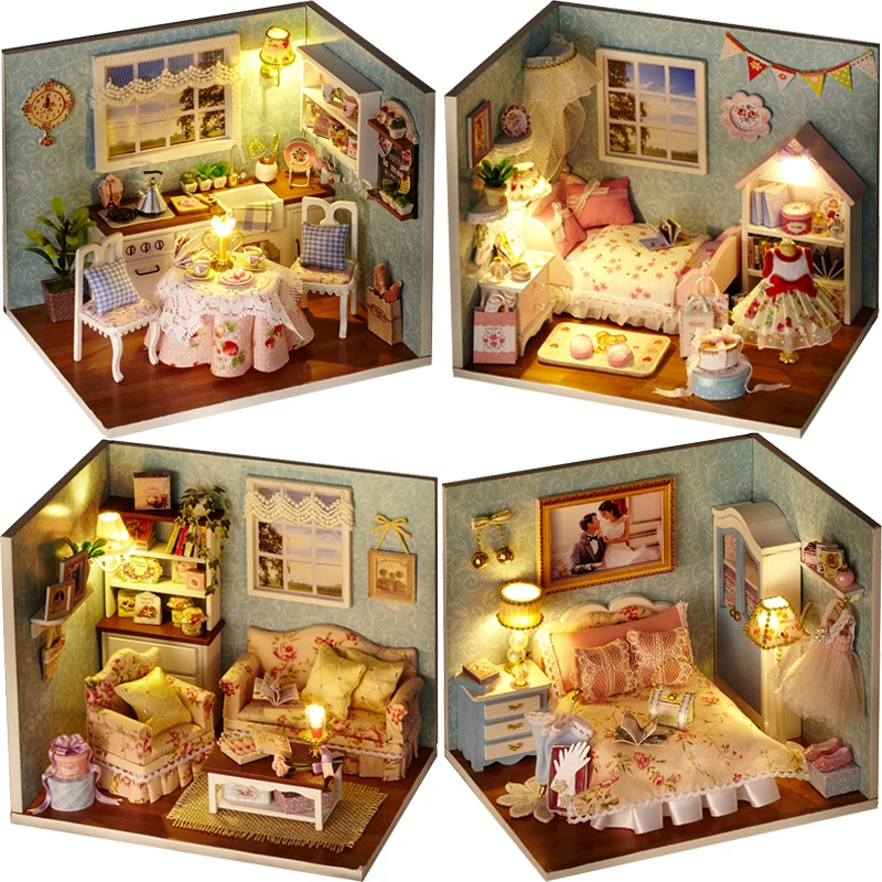 

DIY Miniature Doll House Toys Model With Furniture Handmade Dollhouse Birthday Gift Toys For Children H007 H008 H009 H010 #E
