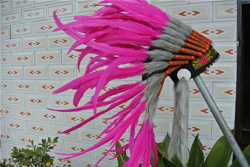 

21 inch high Hot pink Indian feather Headdress feather hat feather costumes native american war bonnet