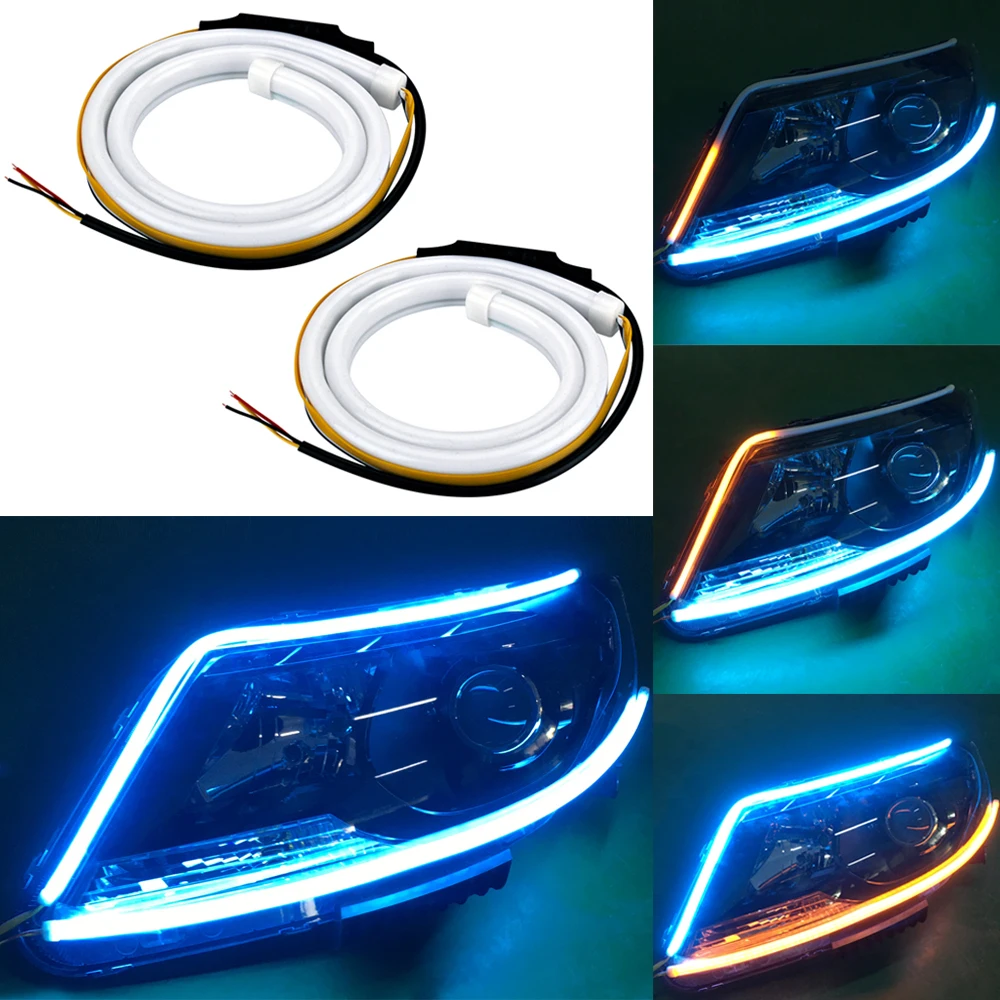 2pc 60cm Running Lights Flexible Turn Signal DRL Strip LED Amber