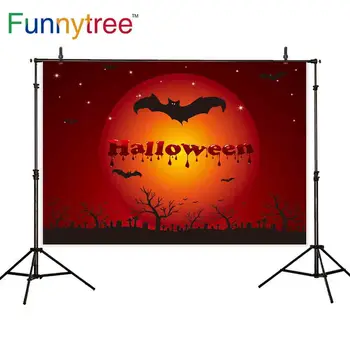 

Funnytree children photography backdrops Halloween night full moon bats horror graves decoration blood red photophone backgound