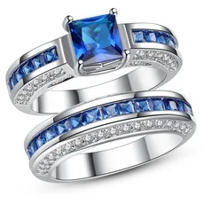 

Fashion Blue White Zircon Wedding Ring Set For Women Jewlery Silver Color Engagement Rings