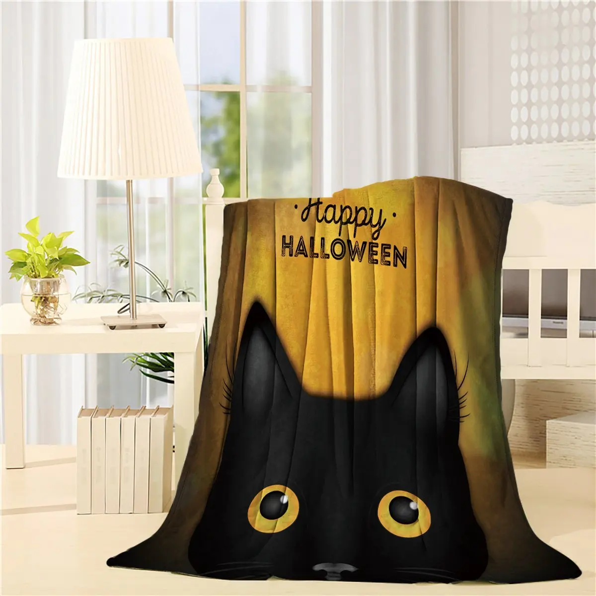 Modern Home Happy Halloween With Black Horrible Cat Art Prints Fleece