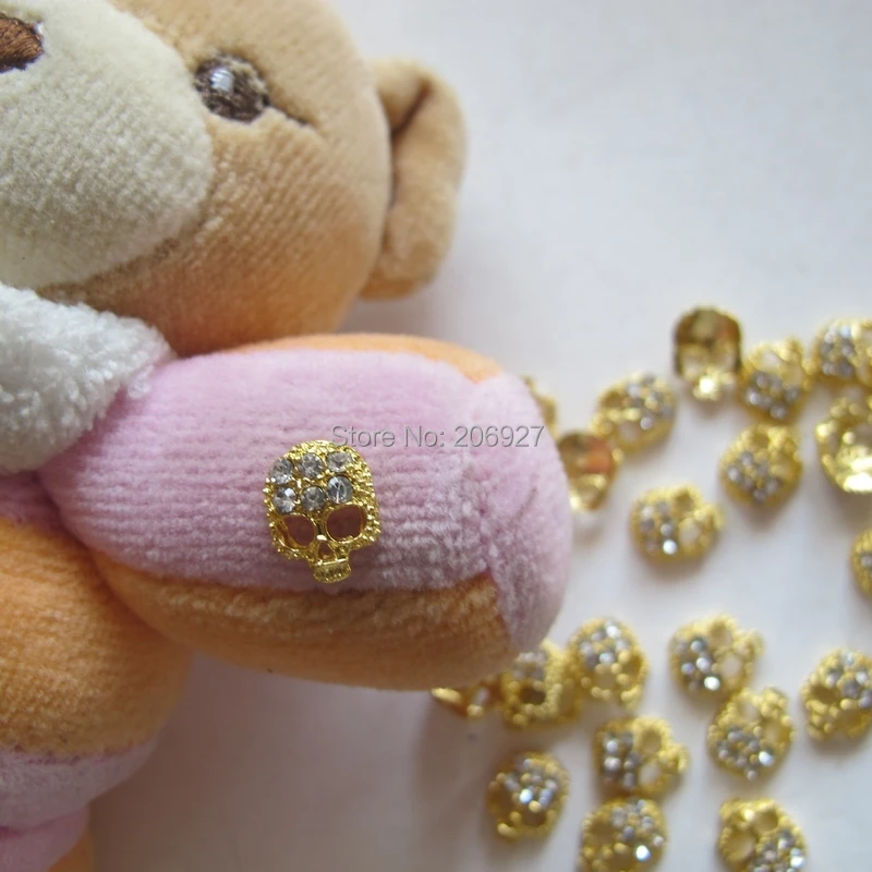 

MD-403 10pcs Fancy Crystal Rhinestone Gold Skull Deco Metal Charms Metal Deco Charms Nail Art