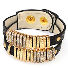 Miasol двухрядные кожаные браслеты, двойные полосы браслеты, регулируемая перевязь браслеты, браслеты с модными кристаллами