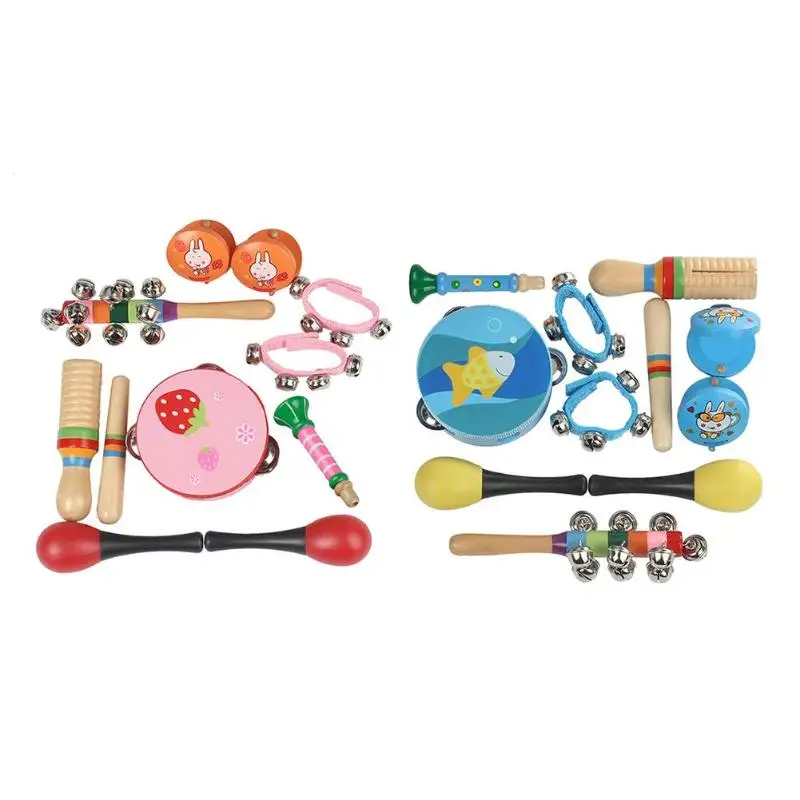 10pcs/set Musical Toys Orff Instruments Band Rhythm Kit Tambourine