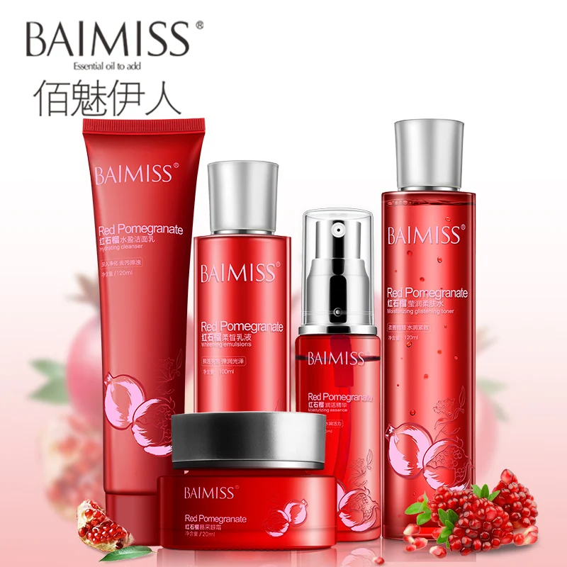 

BAIMISS Red Pomegranate Nutritious Moisture Essence Face Cream Skin Care Sets Whitening Anti Aging Wrinkle Cream Facial set 5pcs