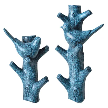 

Creative Trunk Bird Hook Cap Coat Bag Hanger Blue Nordic Rural Style Wall Hanging Decoration Resin Craft Lentigo Wall Decor