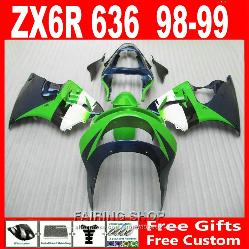 

Racing Fairing kit For Kawasaki ZX6R 1998 1999 98 99 zx 6r green dark blue EMS free for Fairings S29