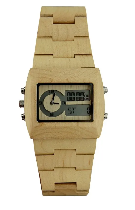 Роскошный бренд, антикварные мужские часы из дерева, сандаловое дерево, часы для мужчин, кварцевые аналоговые цифровые, светодиодный, деревянные наручные часы, подарок, его reloje Relogio - Цвет: white maple wood