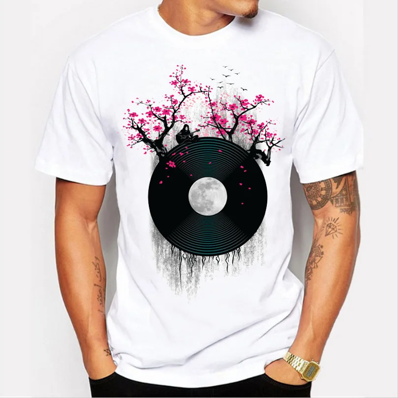 Men's T shirt 2019 Trend Plum Blossom Vinyl Records 3D printed funny T shirt man Summer casual