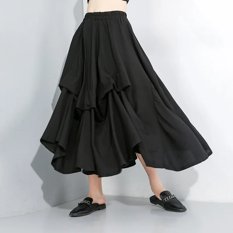 

Johnature New Solid Color High Waist Loose Women Skirts 2019 Summer Irregular Casual Fashion Elastic Waist Female Skirts