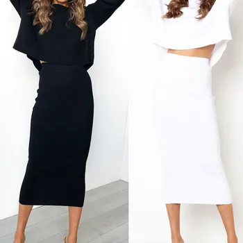 

faldas mujer moda 2019 Women Sexy Solid High-Waist Bodycon Long Skirt Hip Slim Straight Skirt jupe femme trendyol harajuku #C