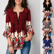 Винтажные рубашки для йоги с принтом, женские топы, повседневная одежда с v-образным вырезом, свободные топы 5XL размера плюс, летние модные рубашки