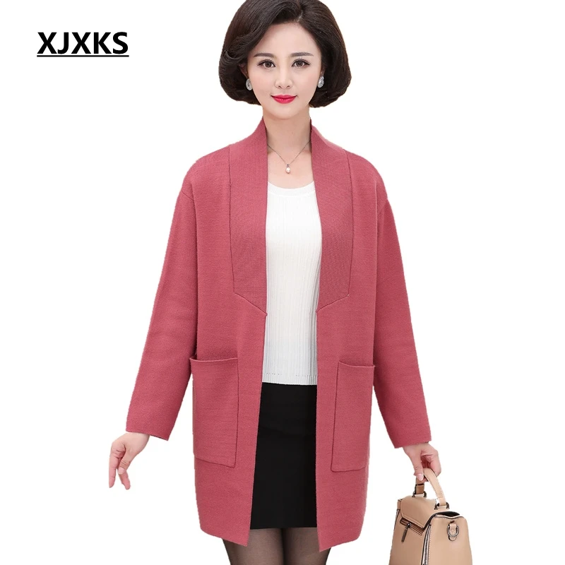 

XJXKS Women Knitted Long Sleeve Long Sweater Cardigan Women 2019 Autumn New Overcoat Outwear Coats Women Autumn Sweaters