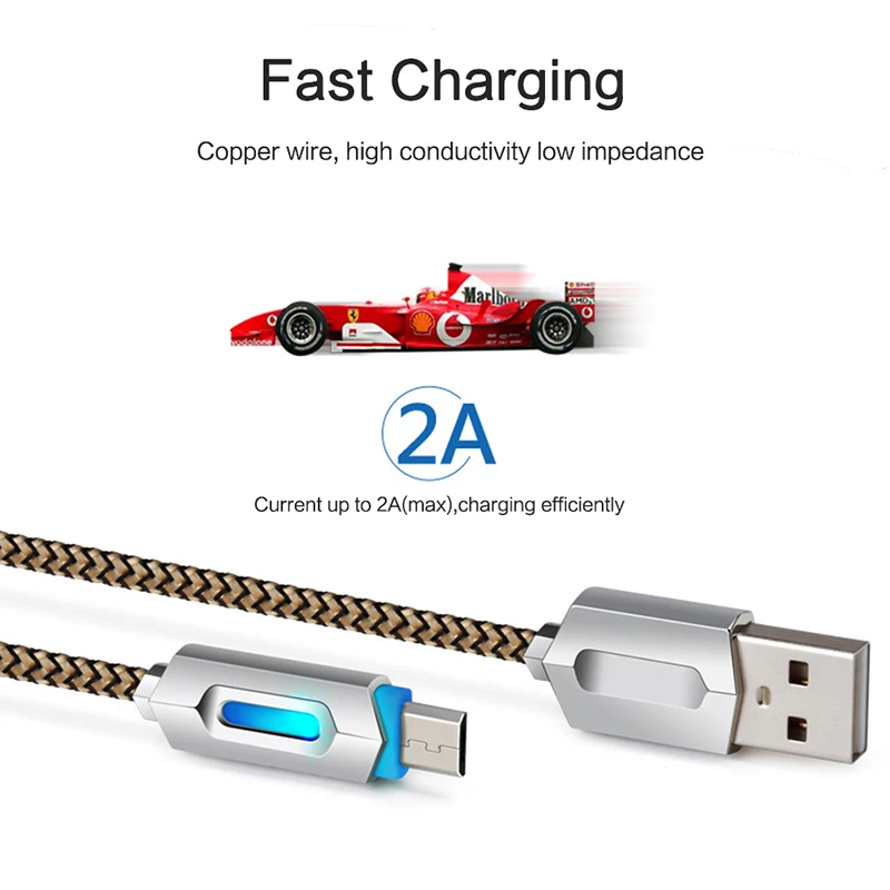 ZRSE светодиодный Micro USB кабель цинковый сплав нейлон быстро синхронизации для