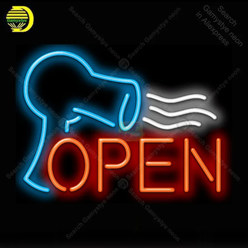 Hair Dryer Open Neon Light Sign Glass Tube Bulbs Decor Room Hotel board lamps accessories anuncio luminoso Atarii | Лампы и освещение