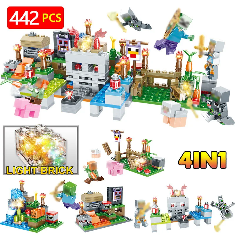 

Building Blocks Farm Compatible LegoINGLYS Minecrafted 3D Light Castle Village Series DIY Bricks Enlightened Toys For Children