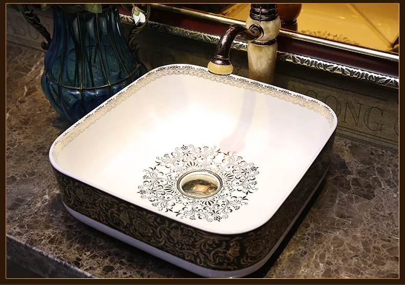 Europe Vintage Style Handmade Ceramic washing basin Bathroom wash basin Sink Counter top commercial bathroom sink countertop (14)